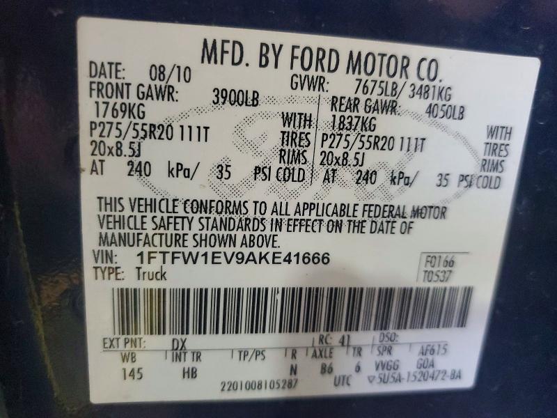 Aukcja sprzedaży 2010 Ford F150, vin: 1FTFW1EV9AKE41666, numer aukcji: 55304326