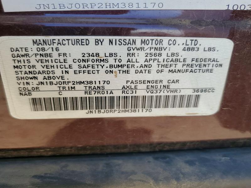 51596396 :رقم المزاد ، JN1BJ0RP2HM381170 vin ، 2017 Infiniti Qx50 مزاد بيع