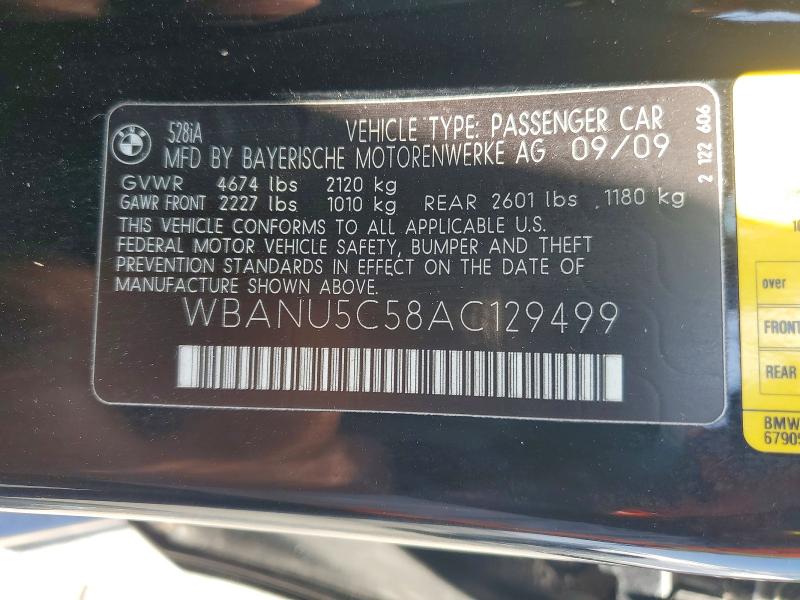 52270956 :رقم المزاد ، WBANU5C58AC129499 vin ، 2010 Bmw 528 مزاد بيع