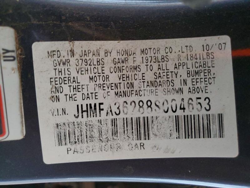 Продаж на аукціоні авто 2008 Honda Civic, vin: JHMFA36288S004653, номер лоту: 54841736