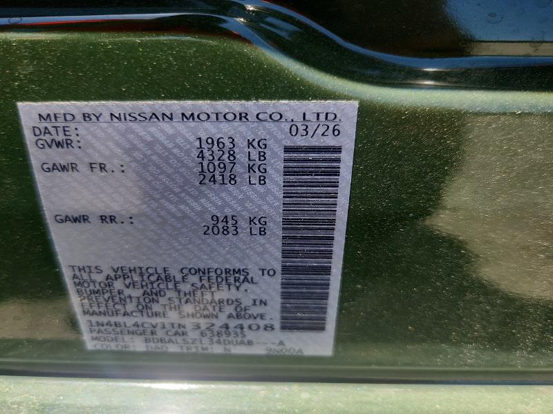 Продаж на аукціоні авто 2026 Nissan Altima, vin: 1N4BL4CV1TN324408, номер лоту: 54140196