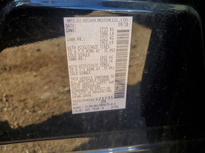 52871276 :رقم المزاد ، 5N1DL0MM5KC521735 vin ، 2019 Infiniti Qx60 مزاد بيع