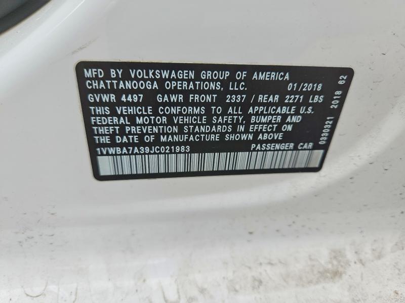 Aukcja sprzedaży 2018 Volkswagen Passat, vin: 1VWBA7A39JC021983, numer aukcji: 54150246