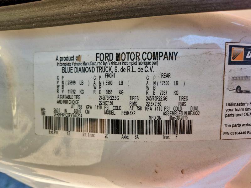 Продажа на аукционе авто 2015 Ford F650, vin: 3FRNF6FCXFV747214, номер лота: 54901006