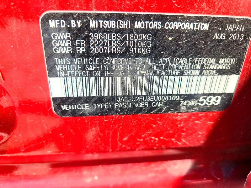 Aukcja sprzedaży 2014 Mitsubishi Lancer, vin: JA32U2FU3EU008109, numer aukcji: 53138436