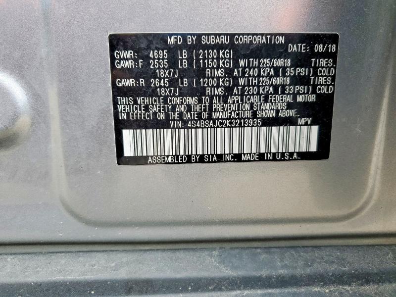 53984886 :رقم المزاد ، 4S4BSAJC2K3213935 vin ، 2019 Subaru Outback مزاد بيع