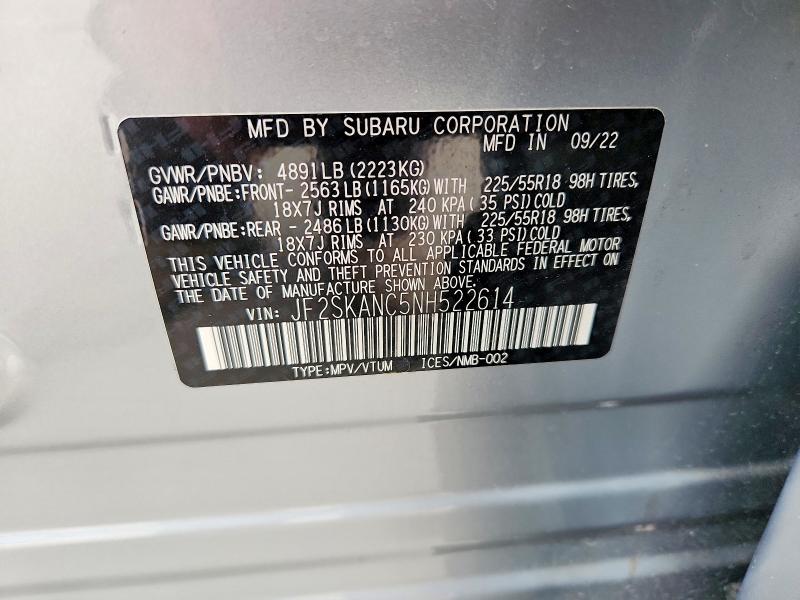 Aukcja sprzedaży 2022 Subaru Forester, vin: JF2SKANC5NH522614, numer aukcji: 52235976