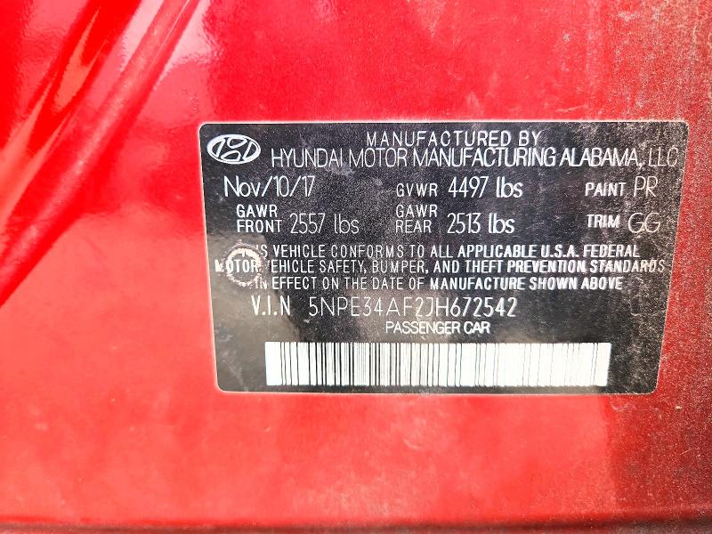 2018 Hyundai Sonata მანქანა იყიდება აუქციონზე, vin: 5NPE34AF2JH672542, აუქციონის ნომერი: 54182936