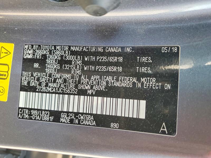 54119526 :رقم المزاد ، 2T2BZMCA1JC156352 vin ، 2018 Lexus Rx 350 مزاد بيع