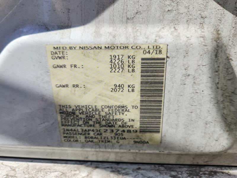 2018 Nissan Altima მანქანა იყიდება აუქციონზე, vin: 1N4AL3AP4JC237489, აუქციონის ნომერი: 53228176