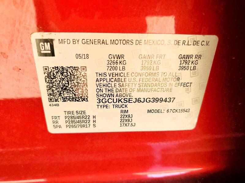 Продажа на аукционе авто 2018 Chevrolet Silverado, vin: 3GCUKSEJ6JG399437, номер лота: 53062666