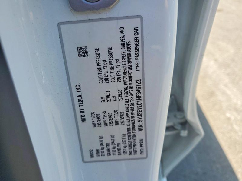 Продаж на аукціоні авто 2022 Tesla Model 3, vin: 5YJ3E1EC1NF346722, номер лоту: 53781566