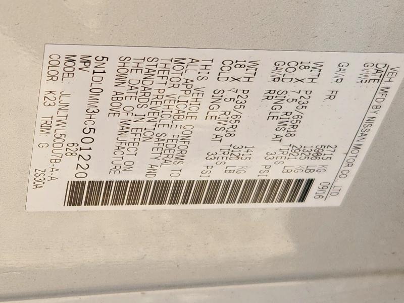 53548126 :رقم المزاد ، 5N1DL0MM3HC501220 vin ، 2017 Infiniti Qx60 مزاد بيع