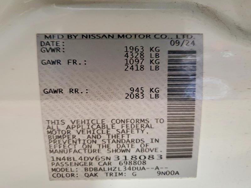 Продажа на аукционе авто 2025 Nissan Altima, vin: 1N4BL4DV6SN318083, номер лота: 54200816