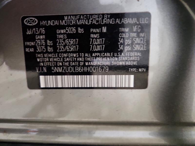2017 Hyundai Santa Fe Sport მანქანა იყიდება აუქციონზე, vin: 5NMZUDLB6HH001679, აუქციონის ნომერი: 53027506