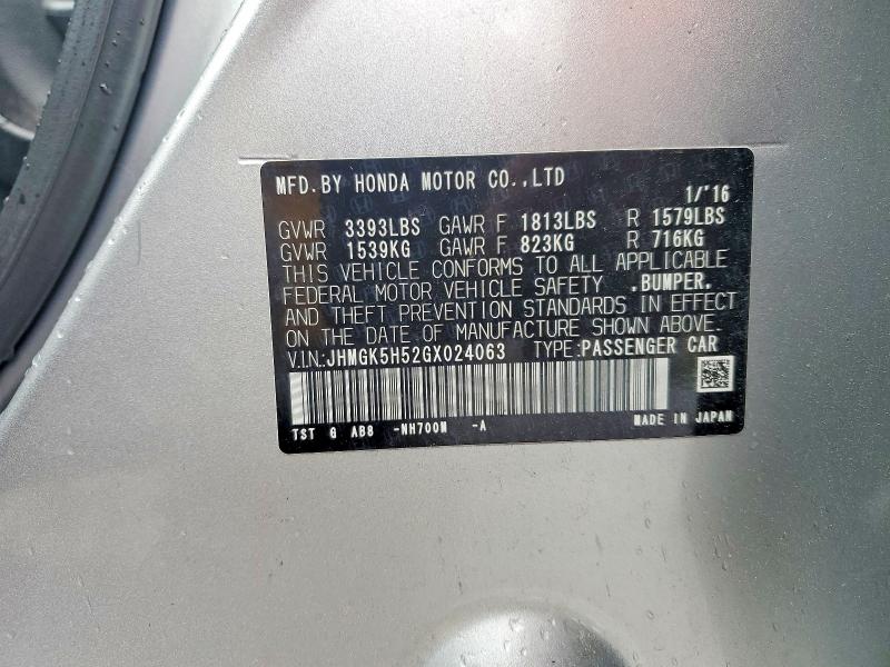 Aukcja sprzedaży 2016 Honda Fit, vin: JHMGK5H52GX024063, numer aukcji: 53839186