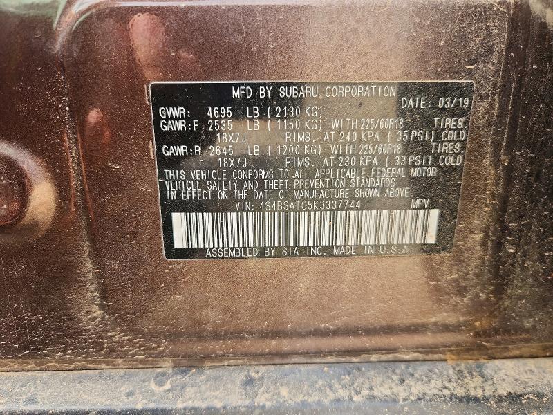 Aukcja sprzedaży 2019 Subaru Outback, vin: 4S4BSATC5K3337744, numer aukcji: 54468156