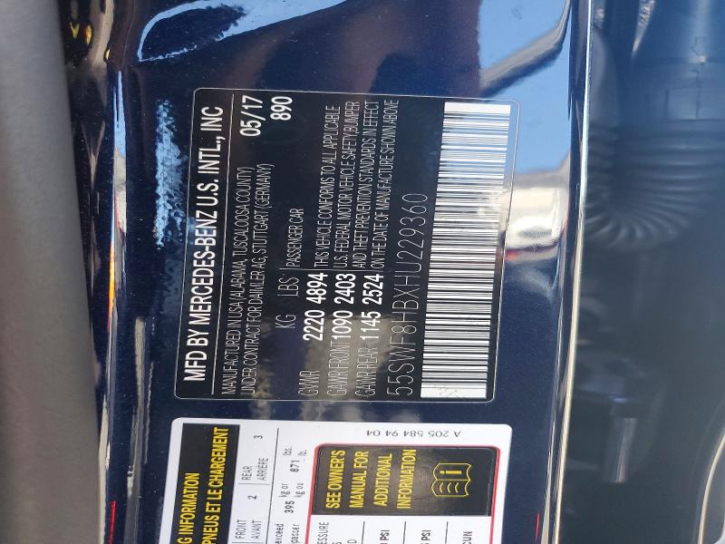 53026406 :رقم المزاد ، 55SWF8HBXHU229360 vin ، 2017 Mercedes-benz C مزاد بيع