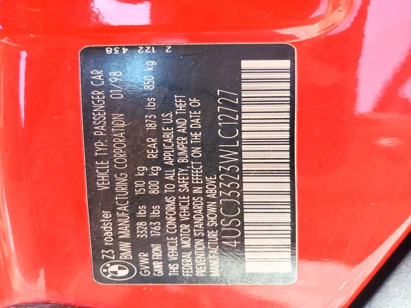 Aukcja sprzedaży 1998 Bmw Z3, vin: 4USCJ3323WLC12727, numer aukcji: 54726076