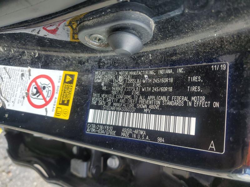 Aukcja sprzedaży 2019 Toyota Highlander, vin: 5TDZARFH6KS060337, numer aukcji: 55281286
