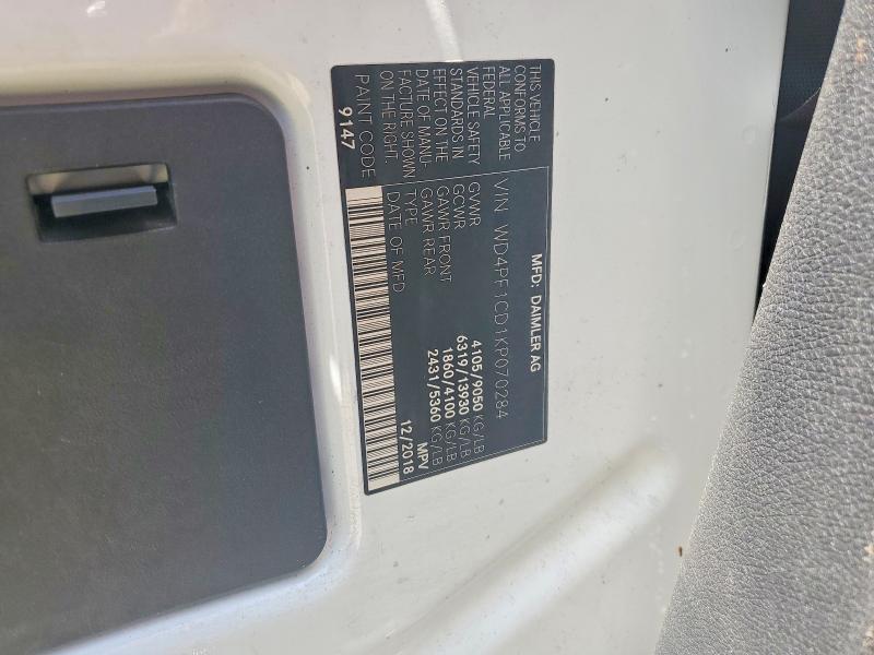 54108056 :رقم المزاد ، WD4PF1CD1KP070284 vin ، 2019 Mercedes Benz Sprinter مزاد بيع