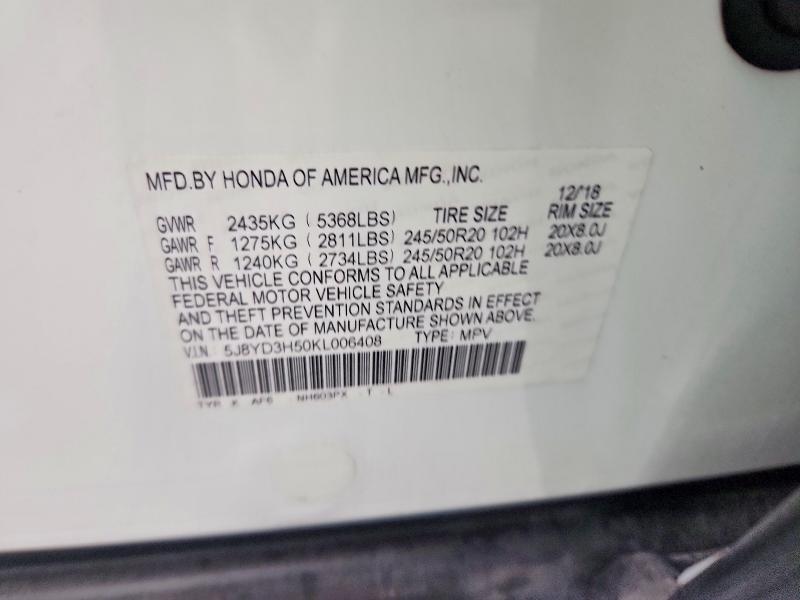 2019 Acura Mdx მანქანა იყიდება აუქციონზე, vin: 5J8YD3H50KL006408, აუქციონის ნომერი: 55245366