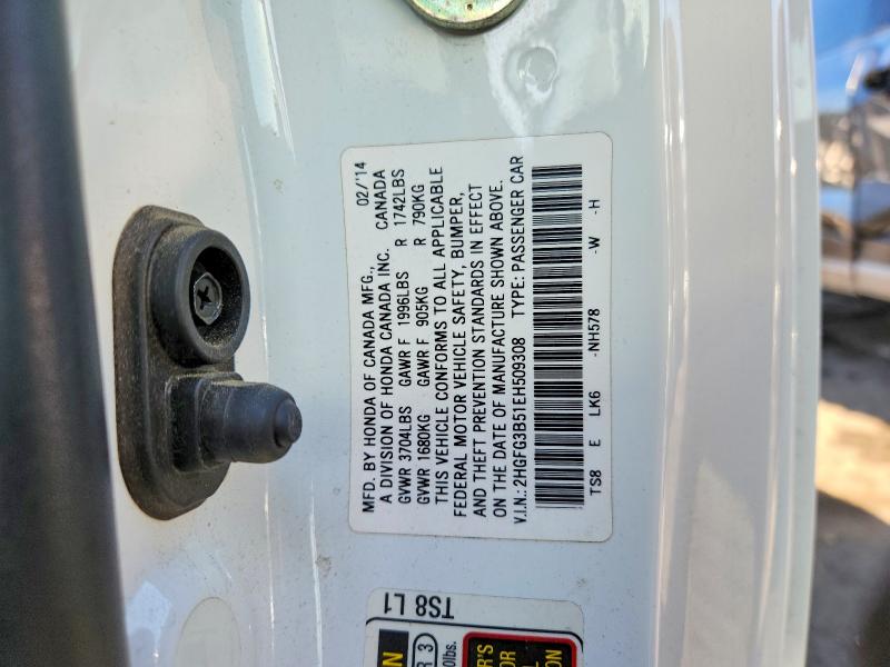 2014 Honda Civic მანქანა იყიდება აუქციონზე, vin: 2HGFG3B51EH509308, აუქციონის ნომერი: 53790156