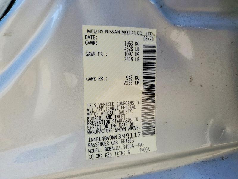 Продаж на аукціоні авто 2021 Nissan Altima, vin: 1N4BL4BV9MN399117, номер лоту: 53695546