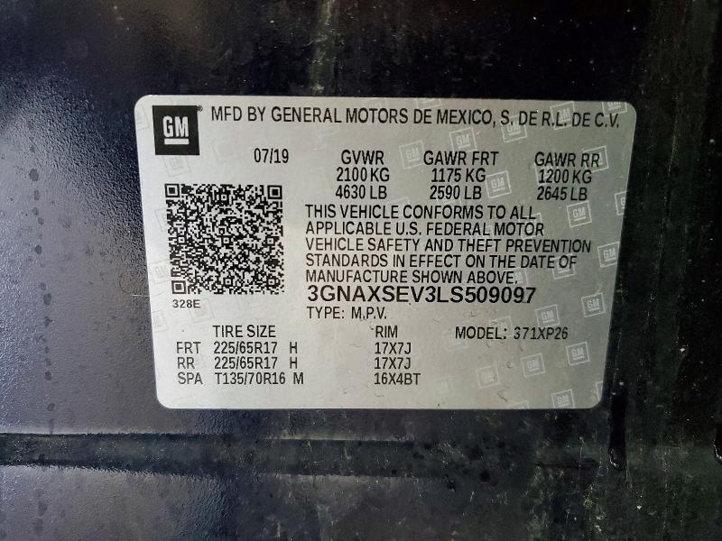 Aukcja sprzedaży 2020 Chevrolet Equinox, vin: 3GNAXSEV3LS509097, numer aukcji: 52376316