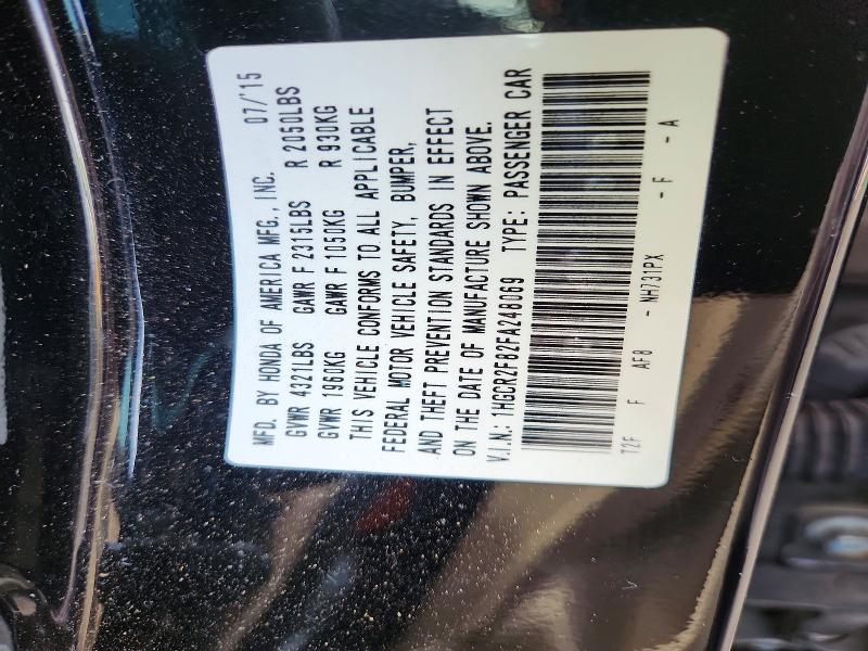 55020016 :رقم المزاد ، 1HGCR2F82FA248069 vin ، 2015 Honda Accord مزاد بيع