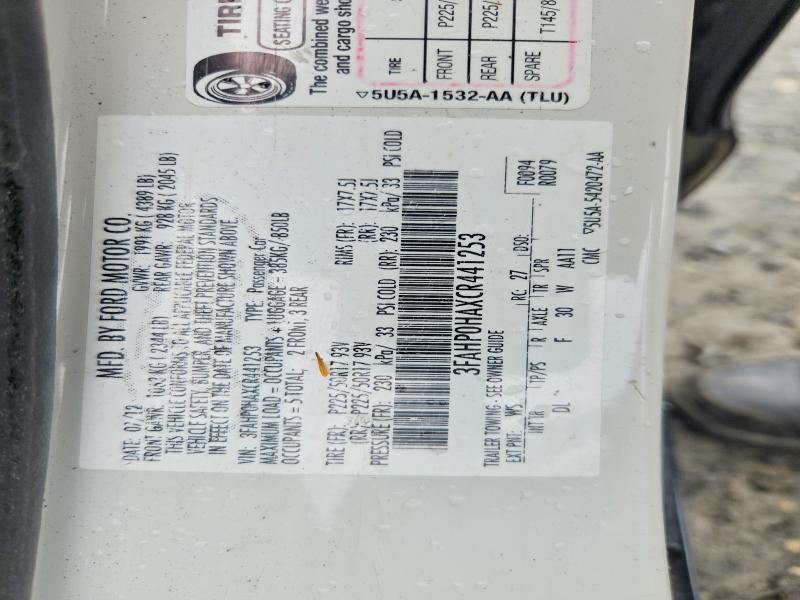 2012 Ford Fusion მანქანა იყიდება აუქციონზე, vin: 3FAHP0HAXCR441253, აუქციონის ნომერი: 54325656