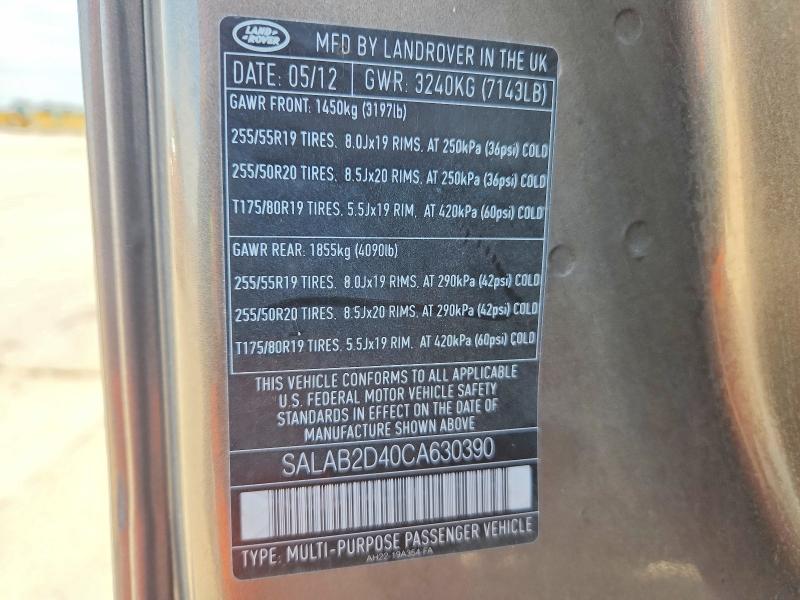 2012 Land Rover Lr4 მანქანა იყიდება აუქციონზე, vin: SALAB2D40CA630390, აუქციონის ნომერი: 54289586