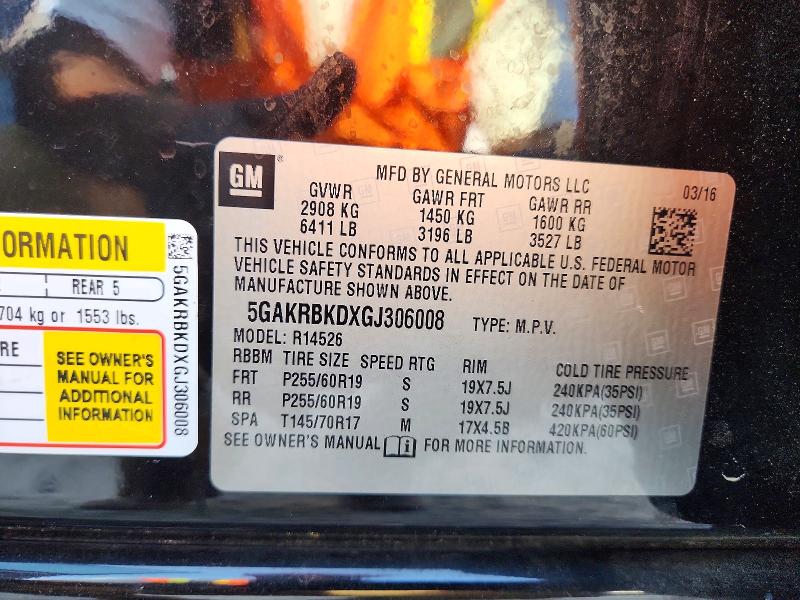 2016 Buick Enclave მანქანა იყიდება აუქციონზე, vin: 5GAKRBKDXGJ306008, აუქციონის ნომერი: 54487436