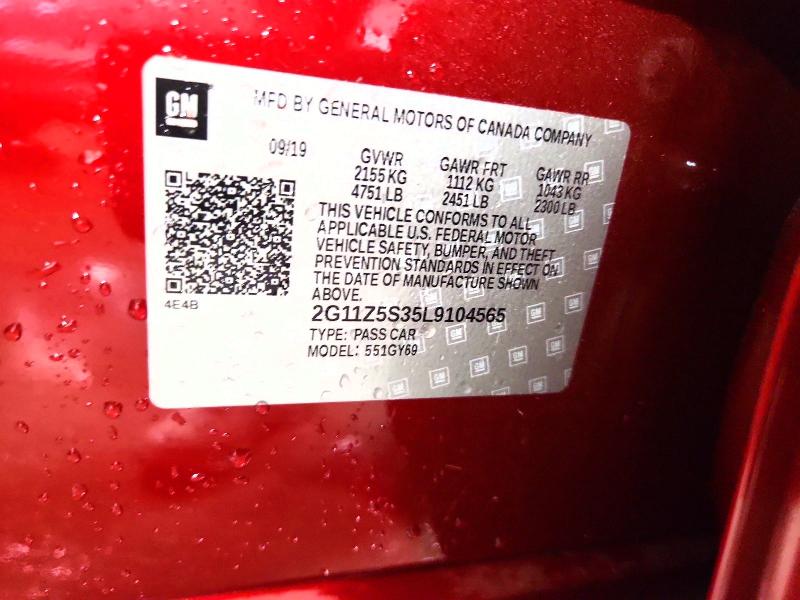 52011766 :رقم المزاد ، 2G11Z5S35L9104565 vin ، 2020 Chevrolet Impala مزاد بيع