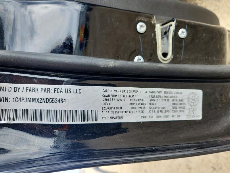 54166366 :رقم المزاد ، 1C4PJMMX2ND553484 vin ، 2022 Jeep Cherokee مزاد بيع