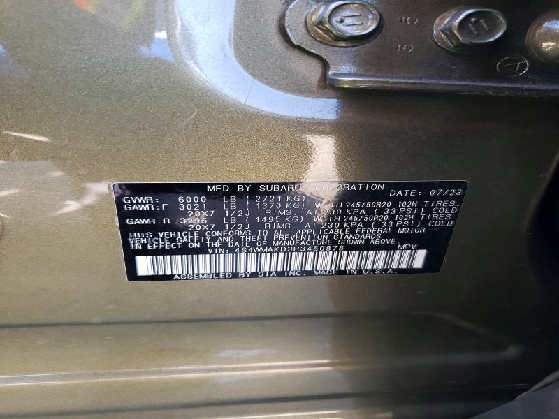 Aukcja sprzedaży 2023 Subaru Ascent, vin: 4S4WMAKD3P3450878, numer aukcji: 53648386