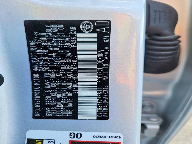 2018 Toyota Corolla მანქანა იყიდება აუქციონზე, vin: 2T1BURHE9JC034057, აუქციონის ნომერი: 55456396