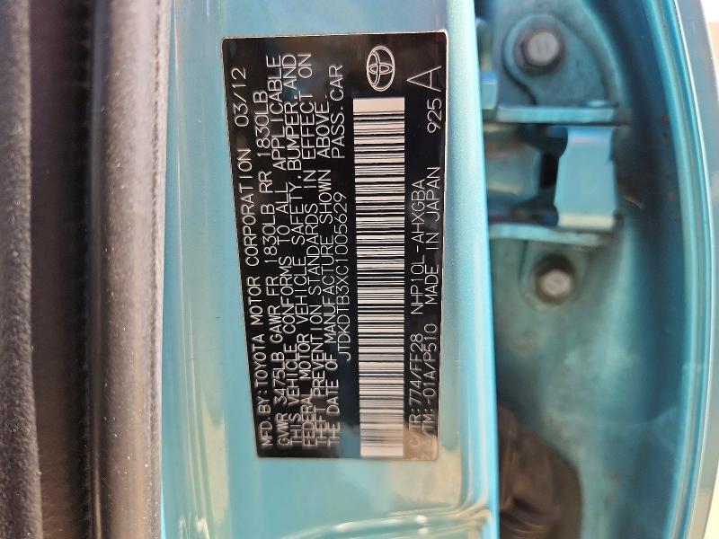 Продаж на аукціоні авто 2012 Toyota Prius C, vin: JTDKDTB3XC1005629, номер лоту: 54484816