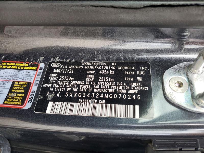 2021 Kia K5 მანქანა იყიდება აუქციონზე, vin: 5XXG34J24MG070246, აუქციონის ნომერი: 53823916