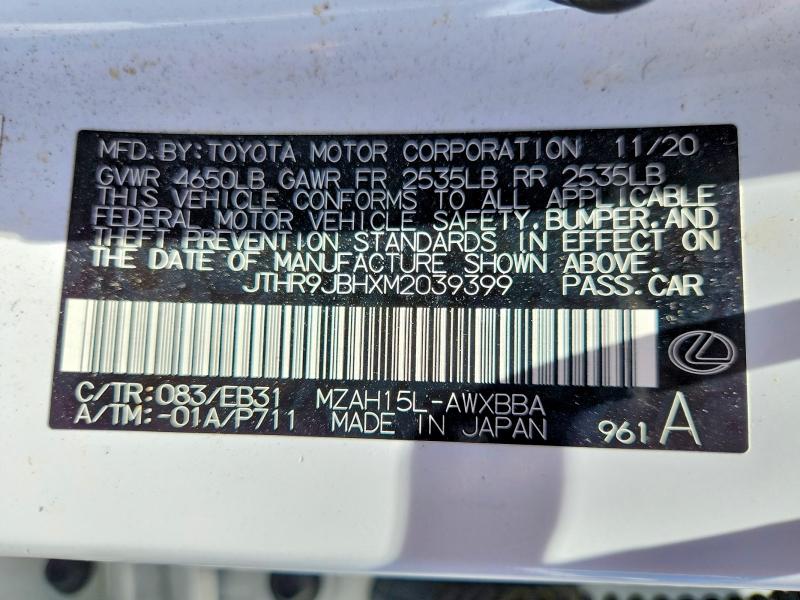 Aukcja sprzedaży 2021 Lexus Ux, vin: JTHR9JBHXM2039399, numer aukcji: 52960636