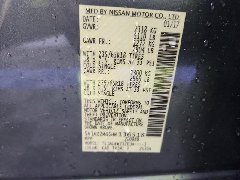 Продажа на аукционе авто 2017 Nissan Murano, vin: 5N1AZ2MG5HN136518, номер лота: 53355046
