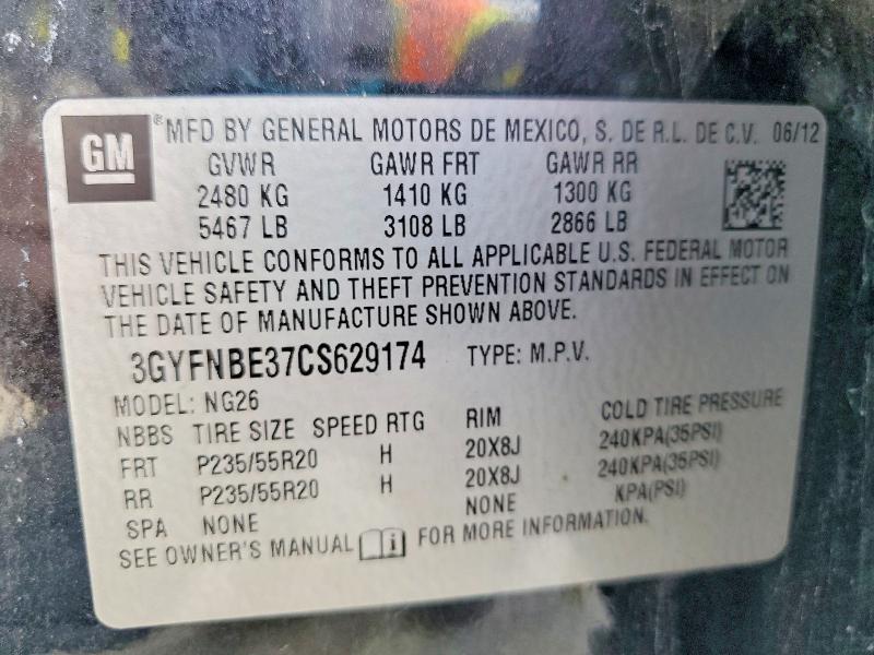 2012 Cadillac Srx მანქანა იყიდება აუქციონზე, vin: 3GYFNBE37CS629174, აუქციონის ნომერი: 53206106