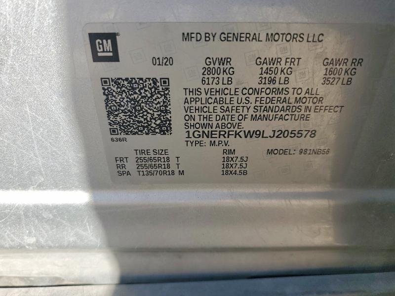 2020 Chevrolet Traverse მანქანა იყიდება აუქციონზე, vin: 1GNERFKW9LJ205578, აუქციონის ნომერი: 53992816