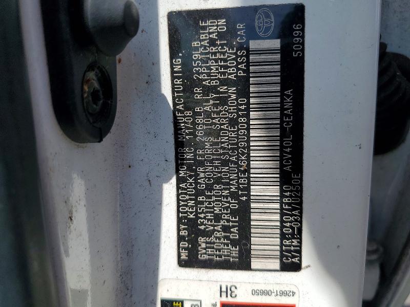 2009 Toyota Camry მანქანა იყიდება აუქციონზე, vin: 4T1BE46K29U908140, აუქციონის ნომერი: 53630776