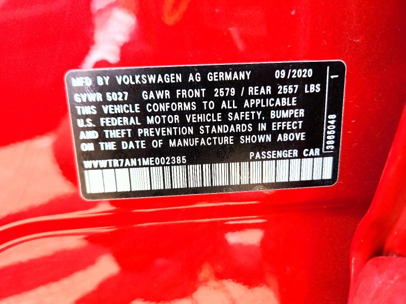 Aukcja sprzedaży 2021 Volkswagen Arteon, vin: WVWTR7AN1ME002385, numer aukcji: 55009386