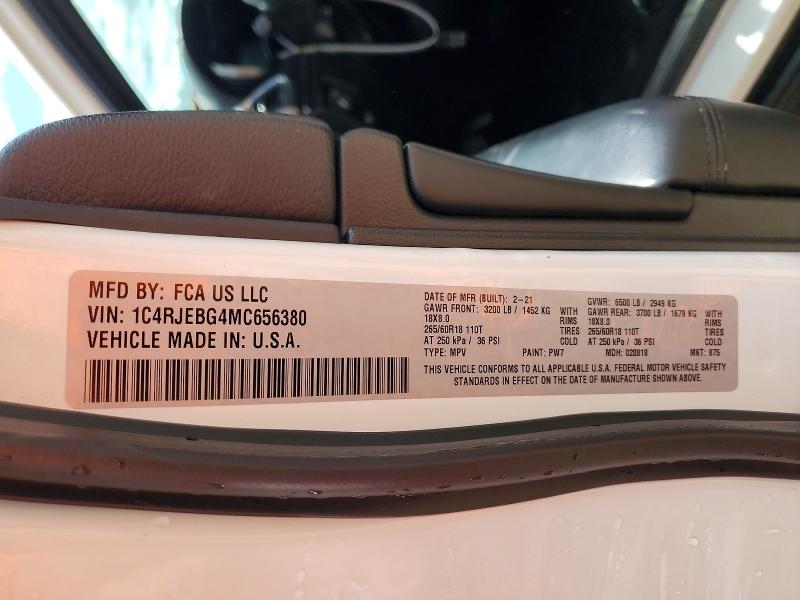 Продаж на аукціоні авто 2021 Jeep Grand Cherokee, vin: 1C4RJEBG4MC656380, номер лоту: 53344486