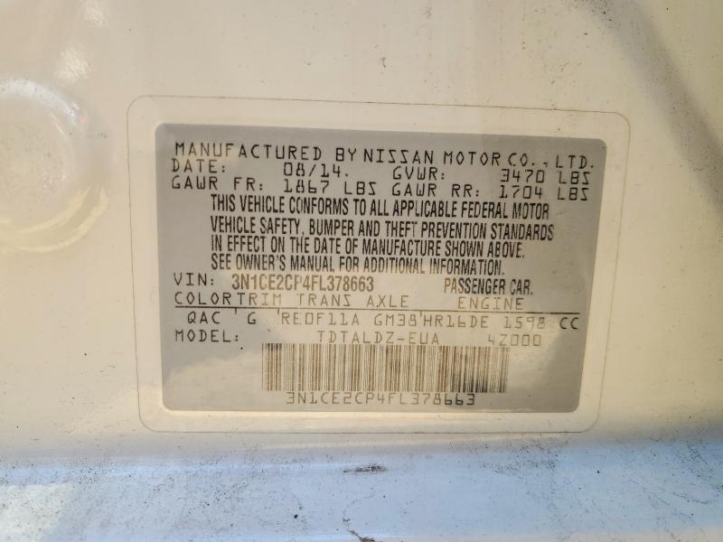 2015 Nissan Versa Note მანქანა იყიდება აუქციონზე, vin: 3N1CE2CP4FL378663, აუქციონის ნომერი: 55516176