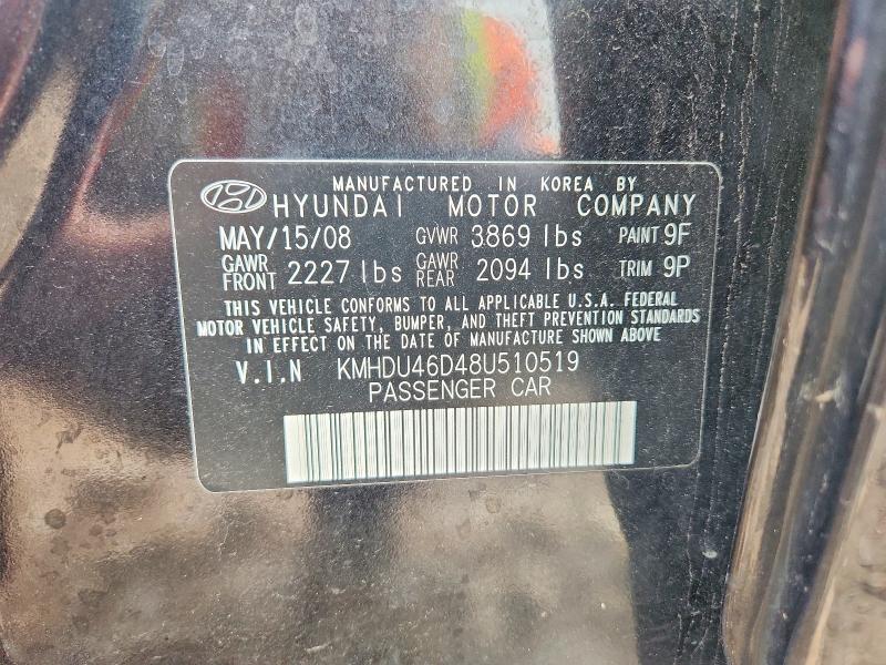 Продаж на аукціоні авто 2008 Hyundai Elantra, vin: KMHDU46D48U510519, номер лоту: 54342216