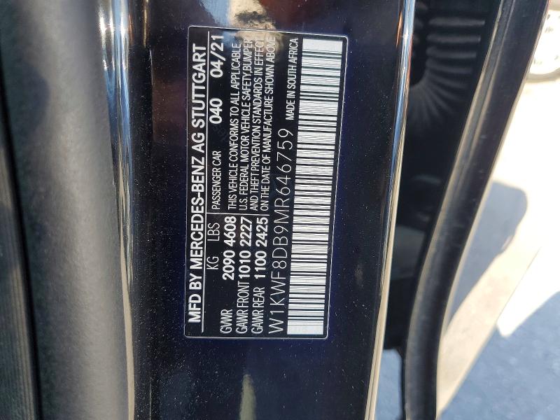 2021 Mercedes-benz C მანქანა იყიდება აუქციონზე, vin: W1KWF8DB9MR646759, აუქციონის ნომერი: 52763786