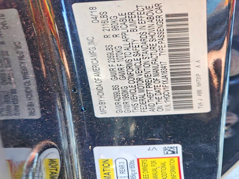 Продажа на аукционе авто 2018 Honda Accord, vin: 1HGCV1F1XJA163417, номер лота: 51572576